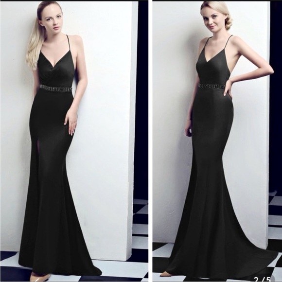 Nina Canacci Plunge V-Neck Crisscross Back Prom Evening Gown Black Size 4 - Picture 2 of 15